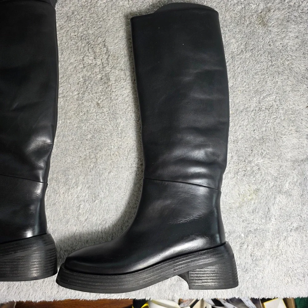 $2320 Marsell Fondello Black Calf Leather Knee High Riding Boots EU 36.5 US 6.5‎